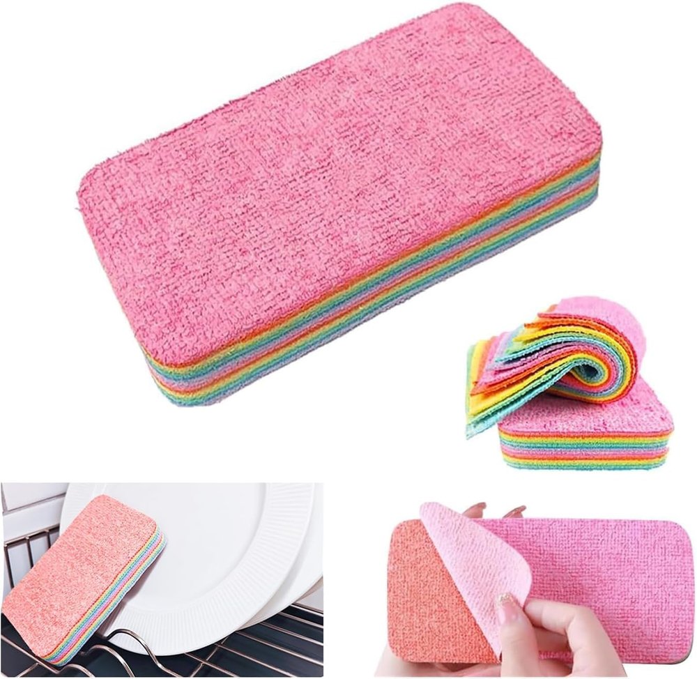 Gipibox(PACK OF 1) Microfiber Zero Scratch Scrub Sponges,12-Layer Tearable Rainbow Rag, Reusable Dual Sided Dish Sponge,Rainbow Scrub Sponge, Multi-Purpose Cleaning Rag For Cars, Glass, Furniture (1)
