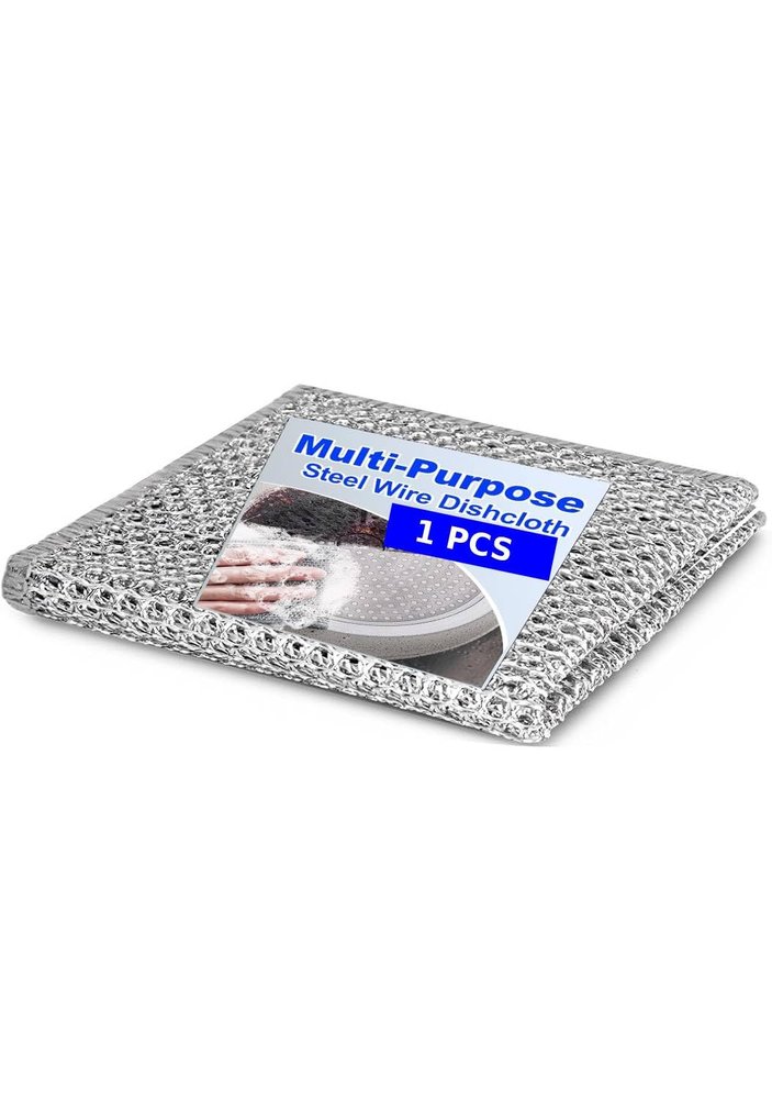ARUHIU Steel Wire Dishcloth, Multi-Purpose Non-Scratch Scrubbing Pads for Kitchen and Bathroom Cleaning, Stainless-Steel Dish Wash Scrubber for Washing Dishes, Pack of 1, Silver
