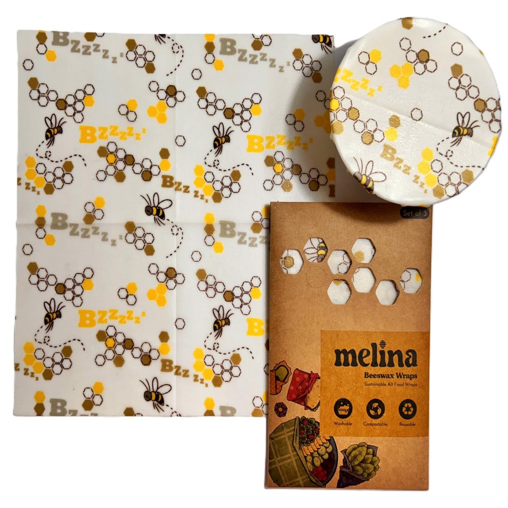 Melina Reusable Food Storage Wraps, Beeswax Wraps - Organic, Premium, Toxin-Free, Breathable - Set of 3
