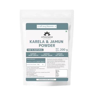 Upanishad Ayurveda Karela & Jamun Powder | 200 Gram | 100% Natural Ayurvedic Diabetes Care Supplement | Natural Sugar Control | Helps in Relieving Constipation | Pack of 1
