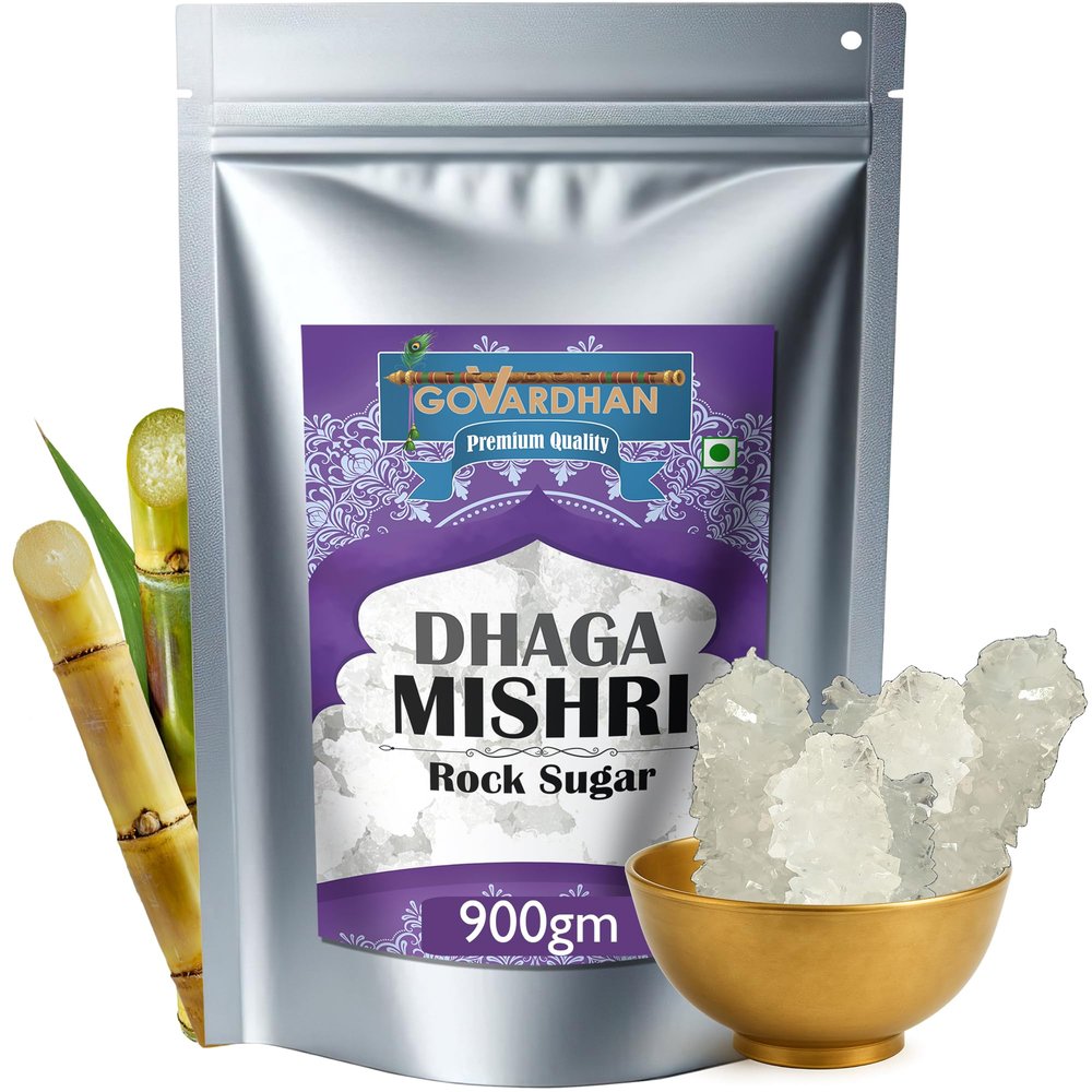 Dhaga Mishri Original 900gm - Natural Rock Sugar Raw - Unrefined Sugar Candy Dhage Wali - Khandsari Clean Thread Mishri Khand - Crystals Khadi Sakkhar Whole
