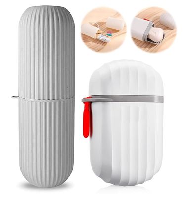 BHAVSHATRI Portable Capsule Shaped Toothbrush Holder & Soap Holder Case Cover Combo for Travel, Home, Outdoor - Multicolor (1 Soap Box - 1 Toothbrush Case)