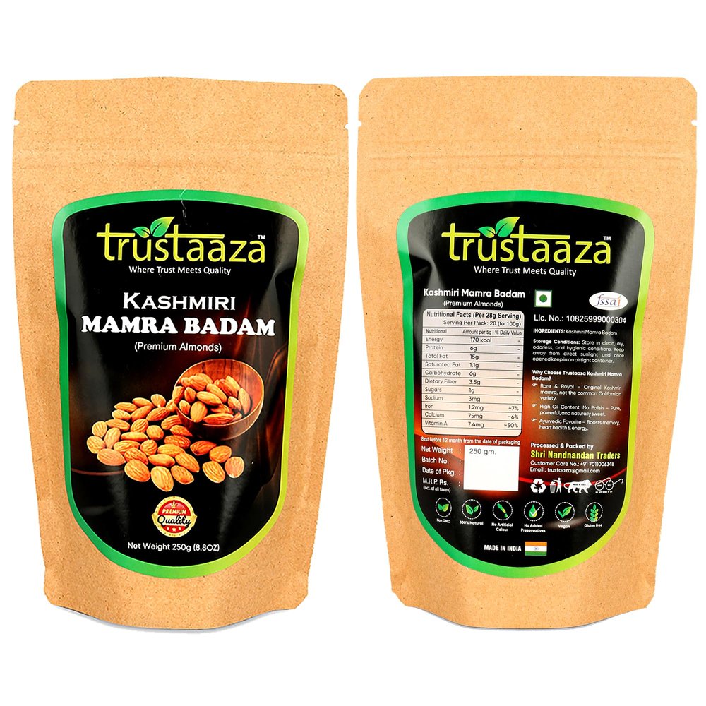 100% Natural Kashmiri Mamra Badam Known for Its Rich Taste and Crunchy Texture (500G)