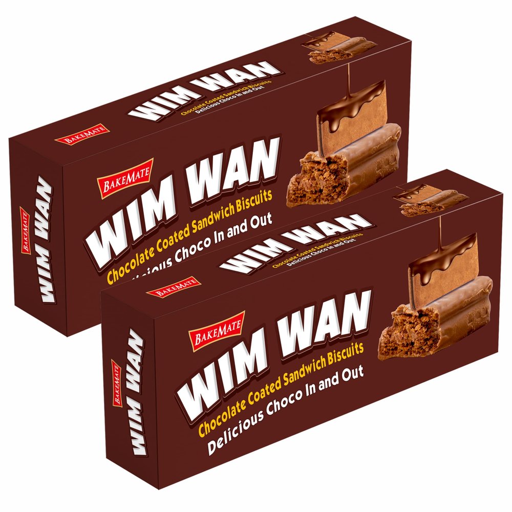 BAKEMATE Wim Wan Chocolate Sandwich Biscuits, 300g Pack of 2, 20 Pieces, Chocolate Coated with Cream Filling