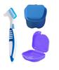 Retainer Case and Cleaner Set, Dual Denture Box with Soft Brush, Includes Purple Small Case, Blue Large Case, Green Toothbrush, Supply Complete Clean Care view 1