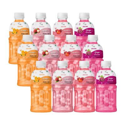 CocoHigh Combo Pack Of Strawberry/Lychee/Orange/Grape With 25% Nata De Coco 320Ml - (Pack of 12)