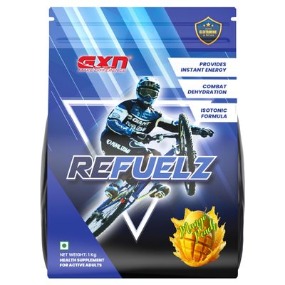 GREENEX NUTRITION Refuelz 1kg | Electrolytes | Contains Glutamine & BCAAs | Mango Peach | Zero Added Sugar | 30 Servings
