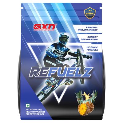 GXN Refuelz 1kg | Electrolytes | Contains Glutamine & BCAAs | Pineapple | Zero Added Sugar | 30 Servings