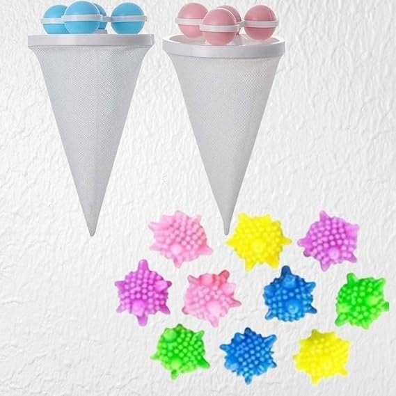 EIZOOU 10 Pcs Reusable Laundry Dryer Balls And 2 Pcs Washing Machine Floating Lint Mesh BagsSet Hair Catcher Lint Trap And Dryer Balls (Multicolor)