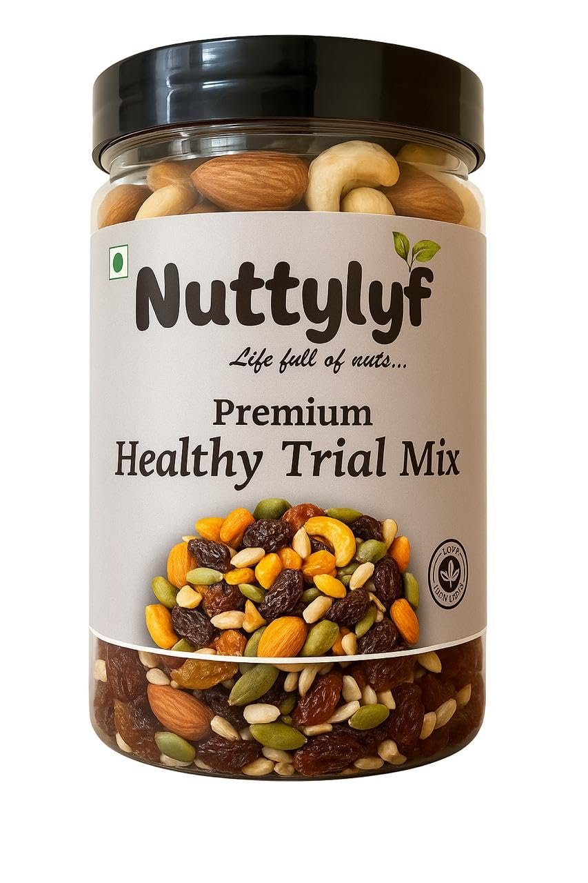 Healthy Dry Fruits Mix, Premium Trail Mix | Mixed Nuts | Almonds | Cashews | Cranberry | Pumpkin Seeds | Sunflower Seeds |Candied Amla, Reusable Jar (400 GRAM, Mixed Nuts And Dried Fruits)