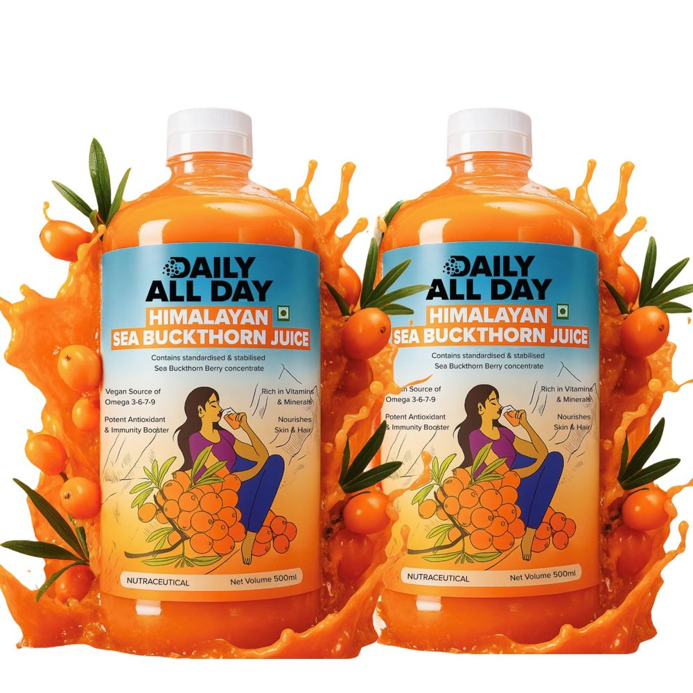 Daily All Day Himalayan Sea Buckthorn Berry Pulp Concentrated Juice, Supplements, Makes up to 100 Glass, 1000ml Rich in Vitamin C Plant Based Vegan Omega 3-6-7-9, Antioxidants, Immunity, skin glow