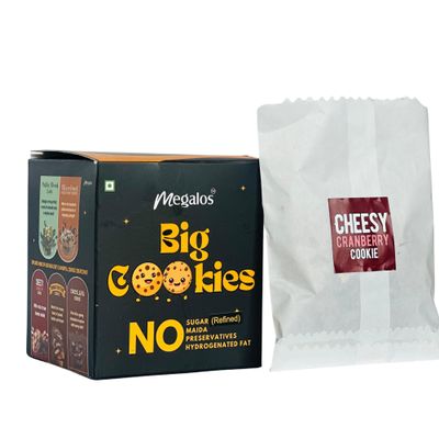 Megalos Cheesy Cranberry Cookies Sweet & Savory Snack | Made with Real Cheese & Cranberries | Whole Wheat, No Maida, No Refined Sugar | Gourmet Cookies Pack of 5