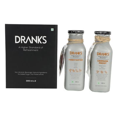 DRANKS 2-Pack|Premium Craft Mocktail, Non-Carbonated, RTD|FIRESTARTER(Like Picante) & CRIMSON FROST(Watermelon)|No Added Sugar, Preservatives or Artificial Ingredients|<39 Kcal/drink(avg.)|2x300ml|6 serves