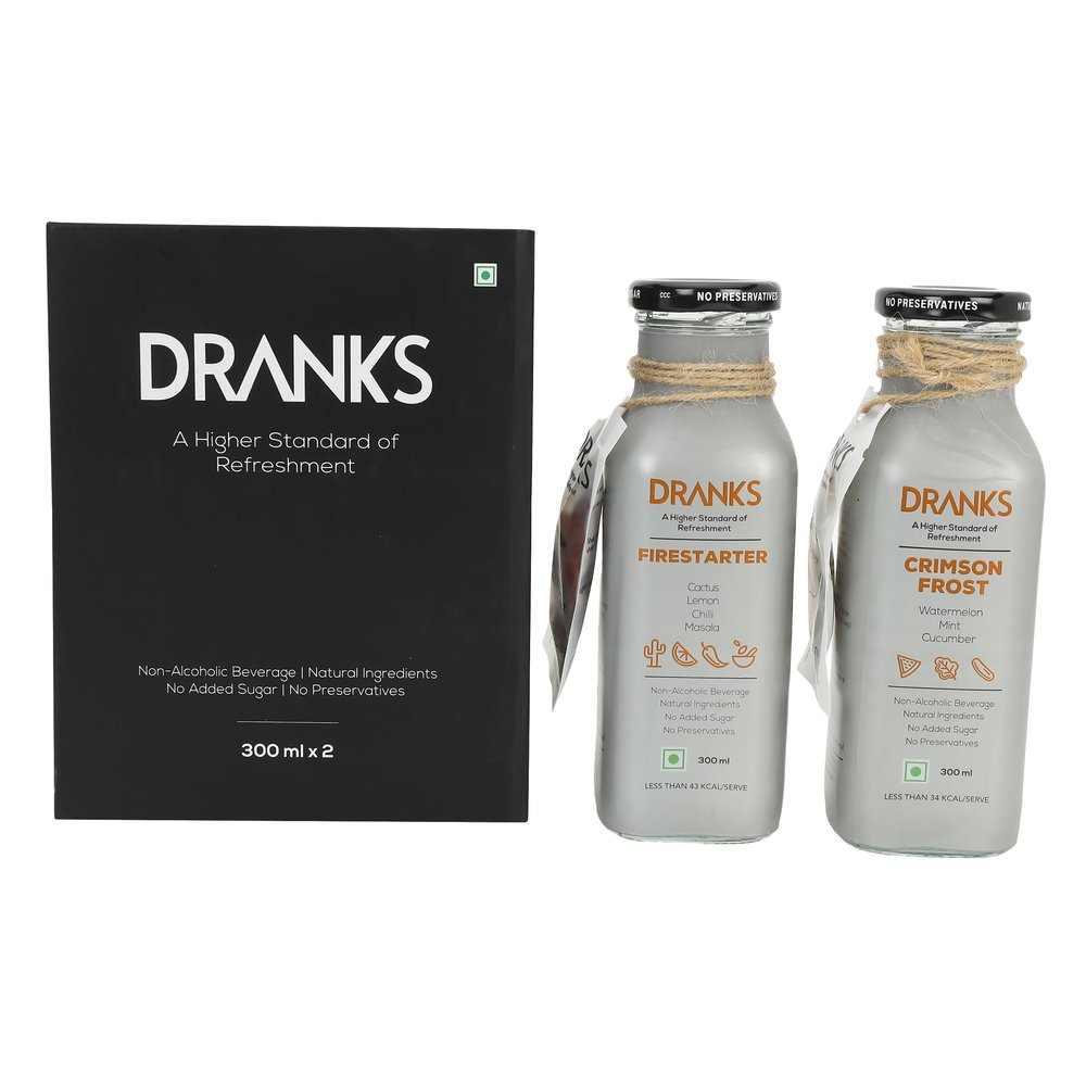DRANKS 2-Pack|Premium Craft Mocktail, Non-Carbonated, RTD|FIRESTARTER(Like Picante) & CRIMSON FROST(Watermelon)|No Added Sugar, Preservatives or Artificial Ingredients|<39 Kcal/drink(avg.)|2x300ml|6 serves