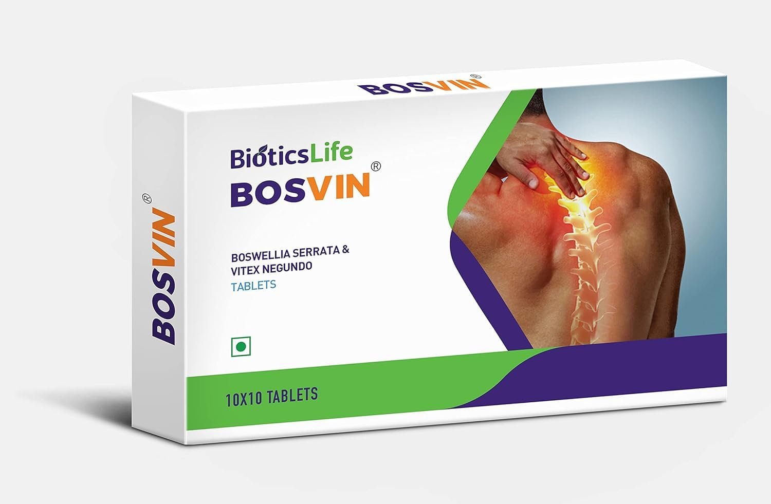 BIOTICSLIFE Bosvin Tablets for Spinal Health & Back Pain Relief | Supports Lower Back, Sciatica, Spondylitis, Joint Flexibility & Mobility | Herbal Pain Support Supplement - 60 Tablets