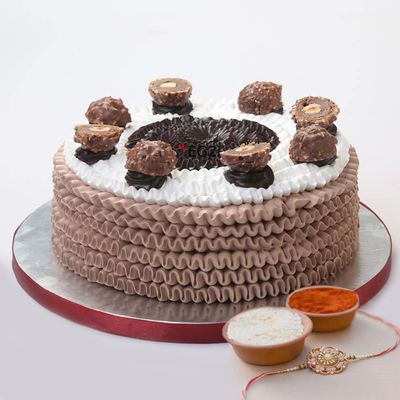 EG2i Rocher cake with Rakhi Roli Chawal for rakhi gifts, gifts for brother, gifts for sister (Flower) Same Day Delivery