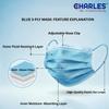 CHARLES (Pack of 100) Disposable 3-Ply Face Mask | Soft on Skin | Blue | With Elastic Earloops and Nose Clip | Great For Office, School, Home, Kitchen and Outdoors | Unisex view 2