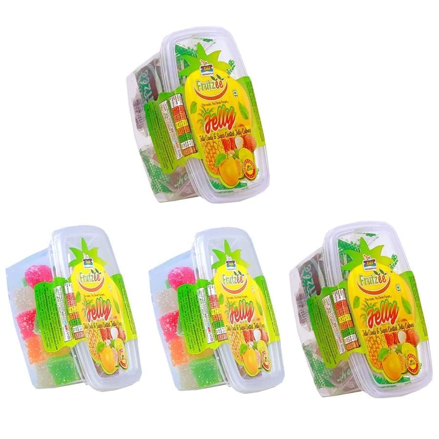 FRUTZEE Jelly Candy Assorted Fruity Flavors Kids Favorite Treats Fun Party Snack and Sweet Gifting Delight, 100g Each - Pack of 4 (Jelly Candy & Sugar Coated Jelly Combo)