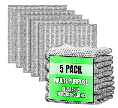 Gipibox Non-Scratch Dish Wash Cloth, Steel Wire Dish Cloth, Wire Dishwashing Rags Stainless Steel Scrubber Non-Scratch Wire Dishcloth for Washing Dishes Sinks Counters (Pack of 5)