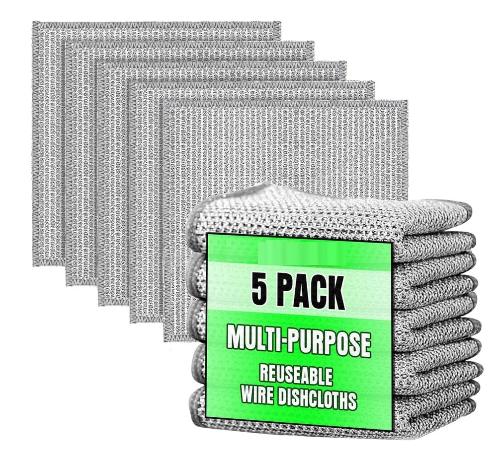 Gipibox Non-Scratch Dish Wash Cloth, Steel Wire Dish Cloth, Wire Dishwashing Rags Stainless Steel Scrubber Non-Scratch Wire Dishcloth for Washing Dishes Sinks Counters (Pack of 5)