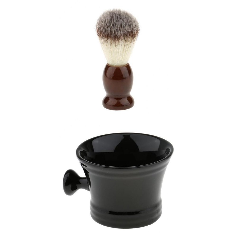 BNF Set of 2 Pieces PVCShaving Brush with Ceramic Mug Cup Bowl Kit for Men|Health & Beauty | Shaving & Hair Removal | Shaving Brushes & Mugs|1X Shaving Brush