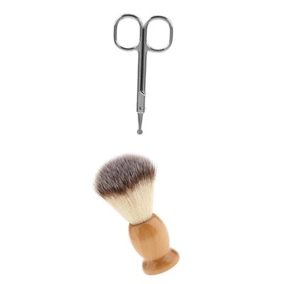 BNF Men Wood Shaving Brush with Mustache Nose Hair Remover Scissor Trimmer Kit |Health & Beauty | Shaving & Hair Removal | Shaving Brushes & Mugs|1 Peice Shaving Brush
