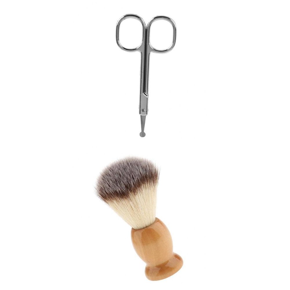 BNF Men Wood Shaving Brush with Mustache Nose Hair Remover Scissor Trimmer Kit |Health & Beauty | Shaving & Hair Removal | Shaving Brushes & Mugs|1 Peice Shaving Brush