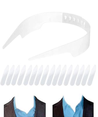 1 Pcs Shirt Collar Protector, Adjustable Shirt Stays for Men Collar Stand with 8 Pairs of Stays Slick Collar for Men Shirt Ideal for Daily Use and Gift Giving White