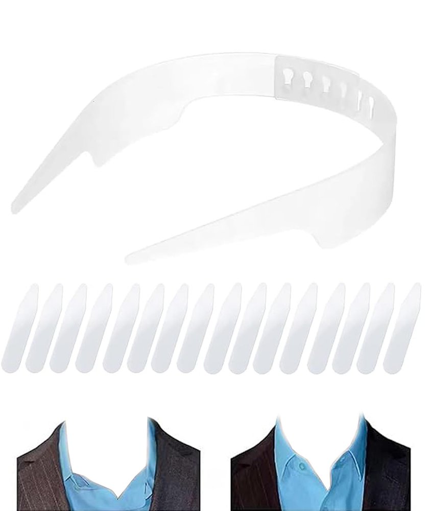 1 Pcs Shirt Collar Protector, Adjustable Shirt Stays for Men Collar Stand with 8 Pairs of Stays Slick Collar for Men Shirt Ideal for Daily Use and Gift Giving White