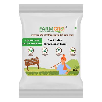 FarmGro Pure Gond Katira (Tragacanth Gum)  Available in 200 gm pouch | 100% Natural Hydrating Summer Food  Tragacanth Gum for Beverages & Desserts