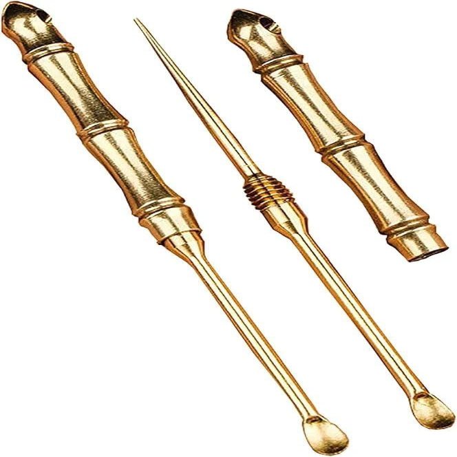2-in-1 Ear Spoon & Toothpick Tool with Keychain Portable Mini Toothpick Holder, Folding Copper Ear Wax Removal Tool, Brass Ear Picks for Travel, Camping, Picnic, and Daily Use