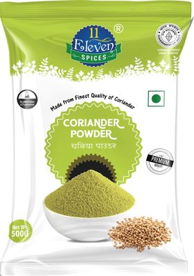 11 ELEVEN SPICES Coriander Powder | Finely Ground & Aromatic Dhaniya/Dhania Powder for Flavorful Cooking | No Added Flavours and Colours | Ideal for Curries, Gravies, Masala Blends, Marinades & Everyday Indian Cooking (500 g)