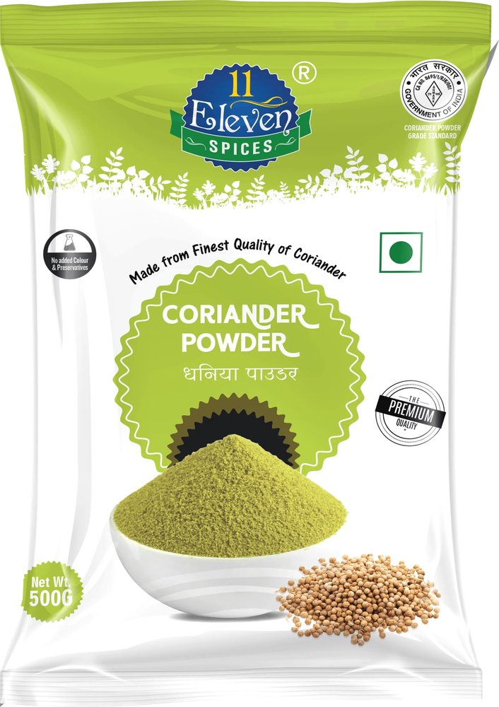 11 ELEVEN SPICES Coriander Powder | Finely Ground & Aromatic Dhaniya/Dhania Powder for Flavorful Cooking | No Added Flavours and Colours | Ideal for Curries, Gravies, Masala Blends, Marinades & Everyday Indian Cooking (500 g)