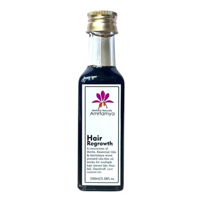 Amrtamya Hair Regrowth Oil | Helps prevent Hairfall and makes Hair Stronger | 100% Natural Made with Amrtamya Wood Pressed oils, blended with Herbs, Essential oils and extracts| 100 ml