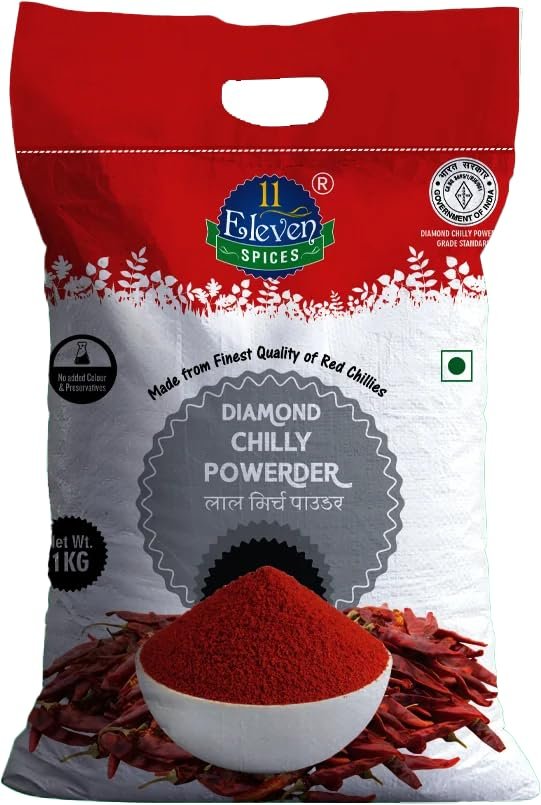11 ELEVEN SPICES Diamond Chilli Powder | Pure & Natural Lal Mirch Powder | Spicy Red Chilli Masala for Cooking | No Added Colours, Flavours or Preservatives | Hot & Aromatic Indian Spice for Curries, Gravies, Marinades (1 kg)