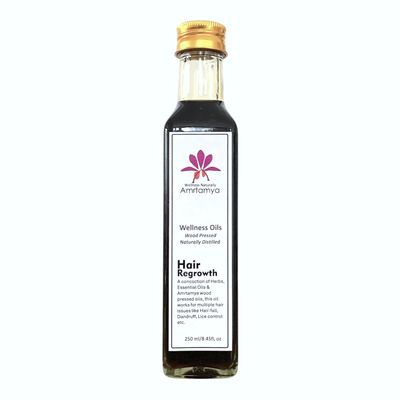 Amrtamya Hair Regrowth Oil | Helps prevent Hairfall and makes Hair Stronger | 100% Natural Made with Amrtamya Wood Pressed oils, blended with Herbs, Essential oils and extracts| 250 ml