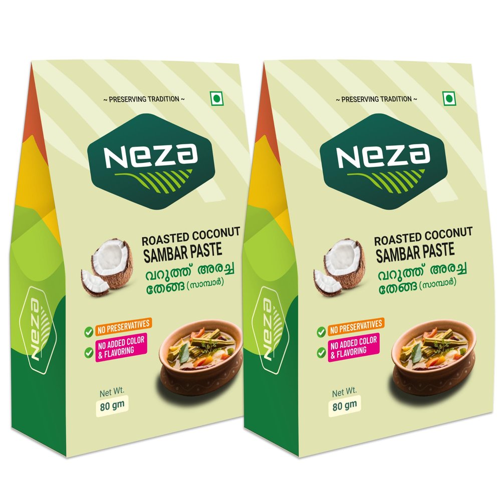 Neza Roasted Coconut Sambar Paste (Pack of 2) | 80g x 2 | Kerala Varutharacha Sambar Curry Base | Ready-to-Cook Paste | 100% Vegetarian| No Added Preservatives