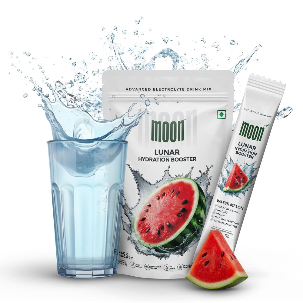 Moon Lunar Watermelon Hydration Booster | Energy Drink Mix |100% Natural & Healthy Electrolytes Mix | Instant Daily Hydration & Energy | No added Sugar | Pack of 1 (16g X 6 Sachets)