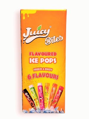 Juicy Bites Flavoured Ice Pops, 6 Assorted Fruit Flavours, mango, litchi, cola blast, strawberry, orange, lemon 24X50gms each