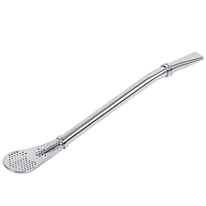 CESHTA 2-in-1 Stainless Steel Reusable Drinking Straw with Filter Spoon  Tea & Coffee Stirrer, Cocktail Strainer, Washable Straw for Kitchen & Bar (Pack of 2)