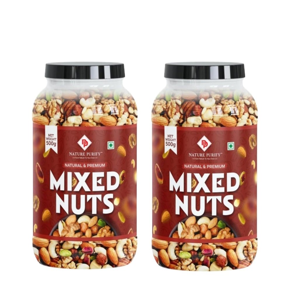 Nature Purify Premium Mixed Dry Fruits 2x500 GM (Total 1 KG) | Nut Dried Almonds, Black Raisins, Cashewnuts, Raisins, Apricot & Many More, Dry Fruits for Energy