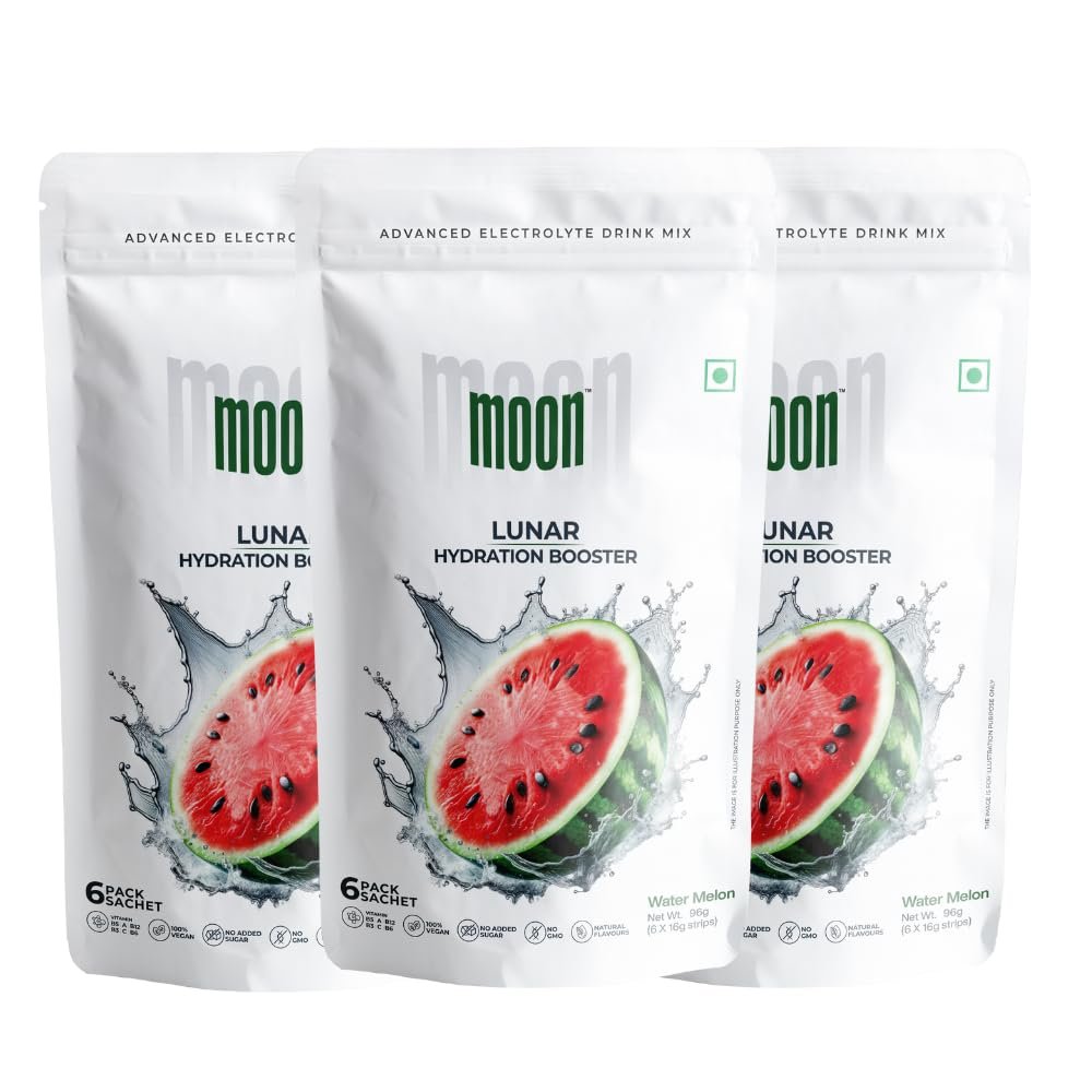 Moon Lunar Watermelon hydration Booster Energy Drink Mix100% Natural & Healthy Electrolytes Mix Instant Daily Hydration & Energy | Pack of 3(16g X 18 Sachets)