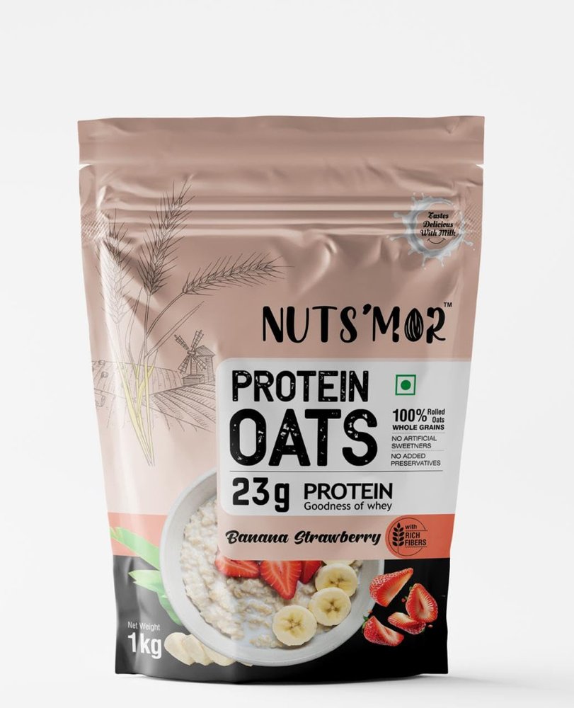 Nuts'mor Protein Oats, Banana Strawberry Flavour, 23g Protein, 1kg, Whole Grain instant Oats