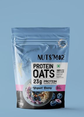 Nuts'mor Protein Oats, Yogurt Berry Flavour, 23g Protein, 1kg, Whole Grain with Whey
