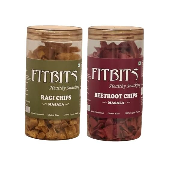 FITBITS Gluten Free Healthy Snacks Combo (Beetroot Chips + Ragi Chips combo) - Combined Weight: 300g