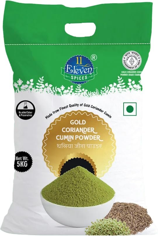 11 ELEVEN SPICES Gold Coriander Cumin Powder Dhania Jeera Powder (Mixed) Natural & Authentic Blend | Free of Preservatives - No Added Colour Rich in Flavour & Aroma | Ideal for Curries & Indian Cooking (5 kg)