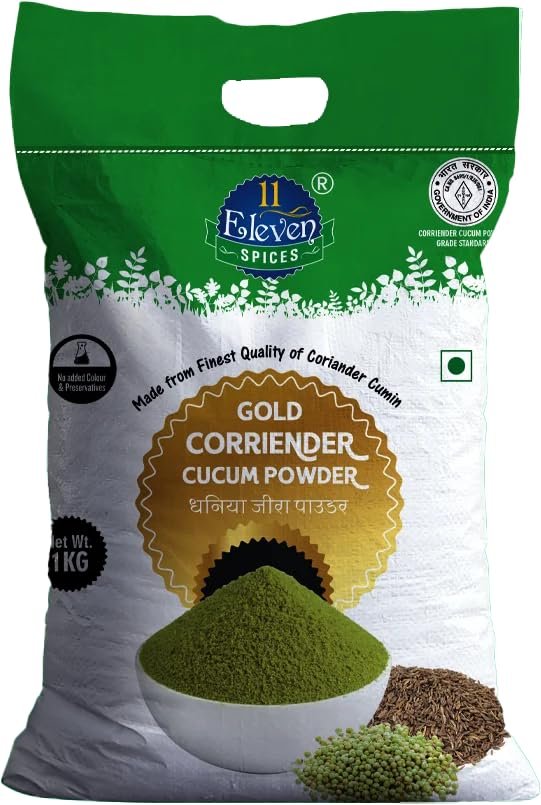 11 ELEVEN SPICES Gold Coriander Cumin Powder Dhania Jeera Powder (Mixed) Natural & Authentic Blend | Free of Preservatives - No Added Colour Rich in Flavour & Aroma | Ideal for Curries & Indian Cooking (1 kg)