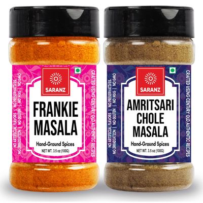 SARANZ Frankie & Amritsari Chole Masala ( Combo Pack ) Naturally Picked Frankie Spice | Fresh Grounded Spices | Punjabi Chole & Chana Chole Gravy | Used in Paneer, Rolls, Snacks etc |100 Gm Sprinkler Jar