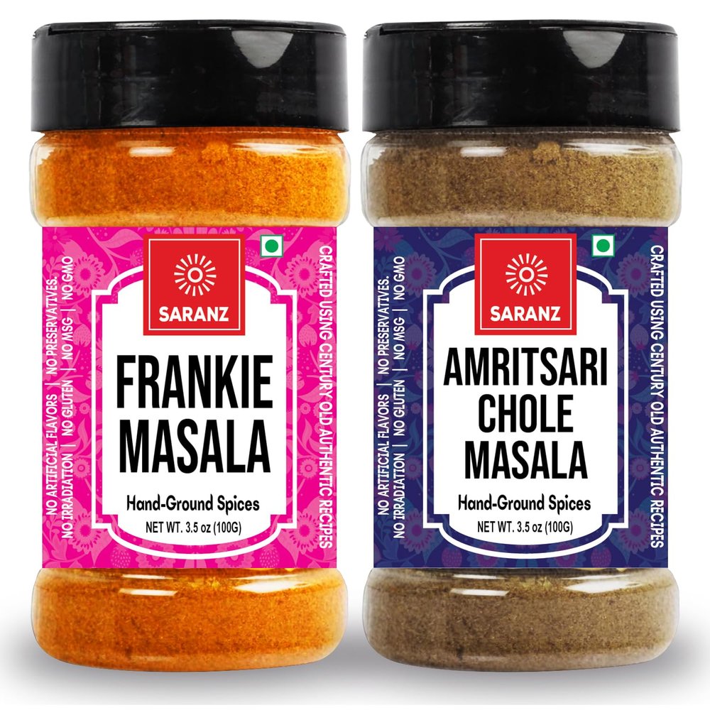 SARANZ Frankie & Amritsari Chole Masala ( Combo Pack ) Naturally Picked Frankie Spice | Fresh Grounded Spices | Punjabi Chole & Chana Chole Gravy | Used in Paneer, Rolls, Snacks etc |100 Gm Sprinkler Jar