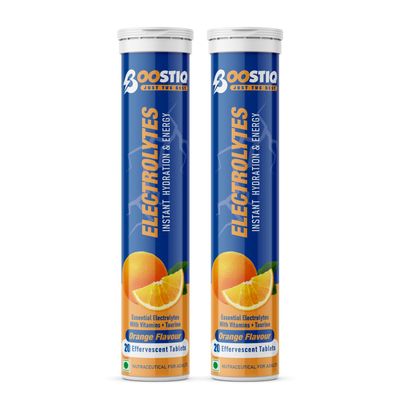 BOOSTIQ Electrolytes Low Sugar Energy Drink For Instant Hydration & Daily Rehydration With 5 Essential Electrolytes + Vitamins, Sports Drink for Men and Women (20 count (Pack of 2), orange)